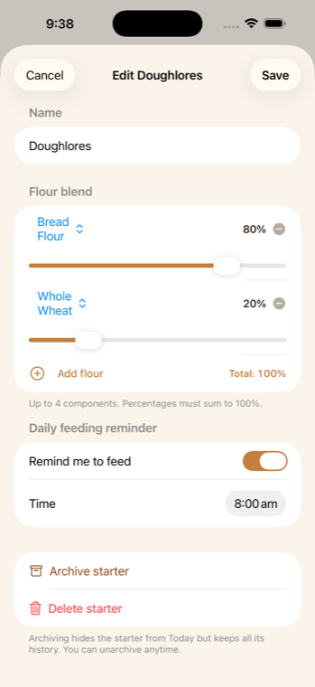 Flour blend editor