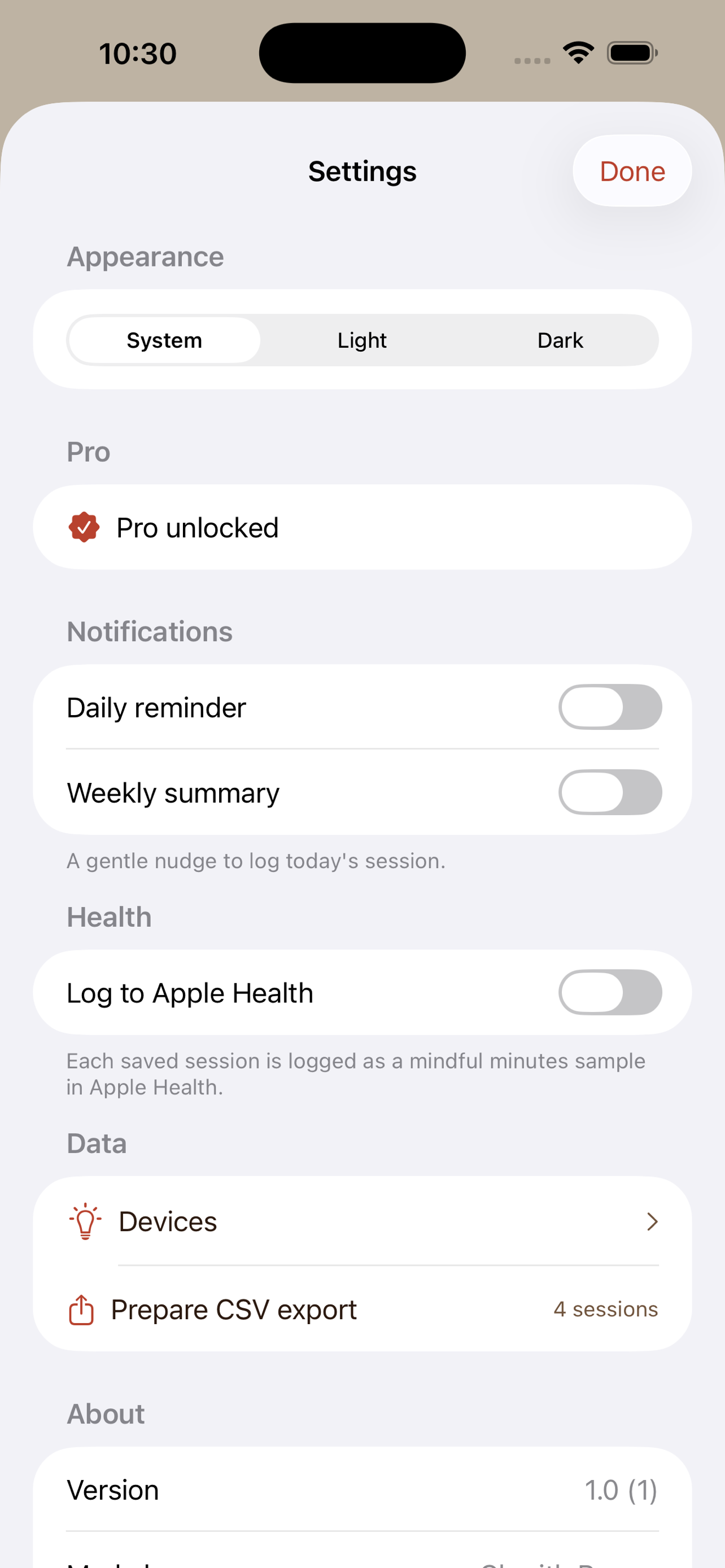 Settings with Pro unlocked